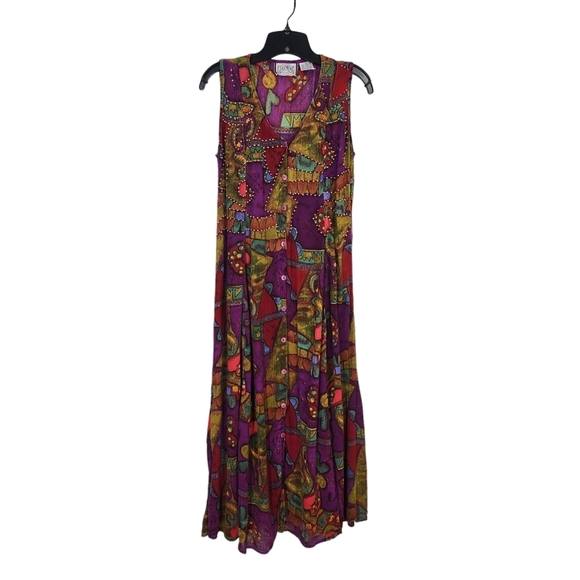Jasmine By K.V.M. Vintage Women's Ethnic Boho Sleeveless Button-Up Dress - M - Picture 1 of 7